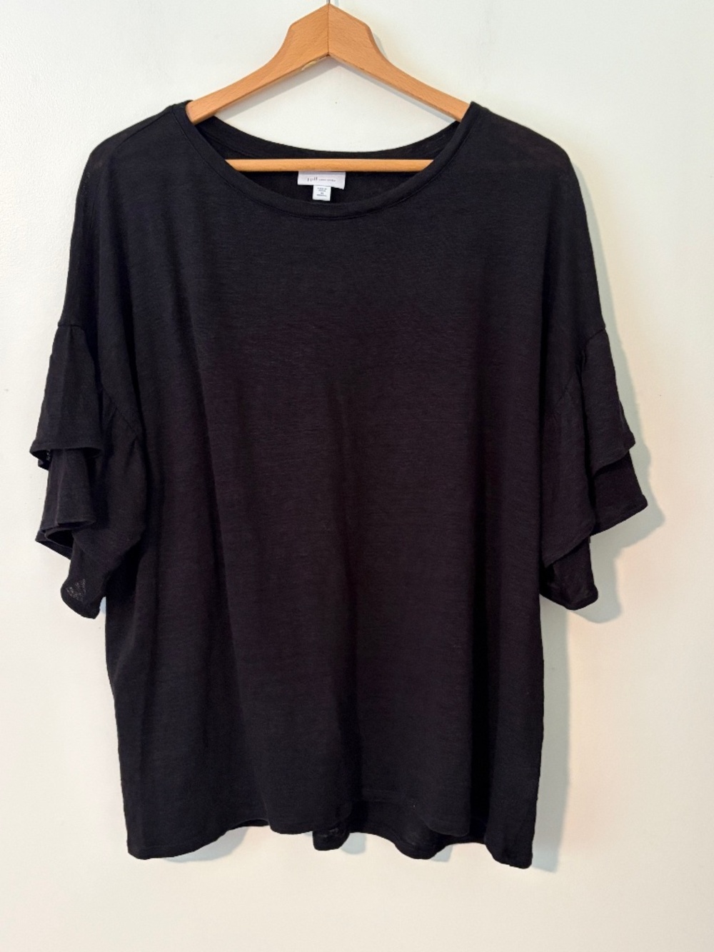 J. Jill Love Linen Shirt Women's Size 2X Black Ruffle Sleeve Relaxed Top